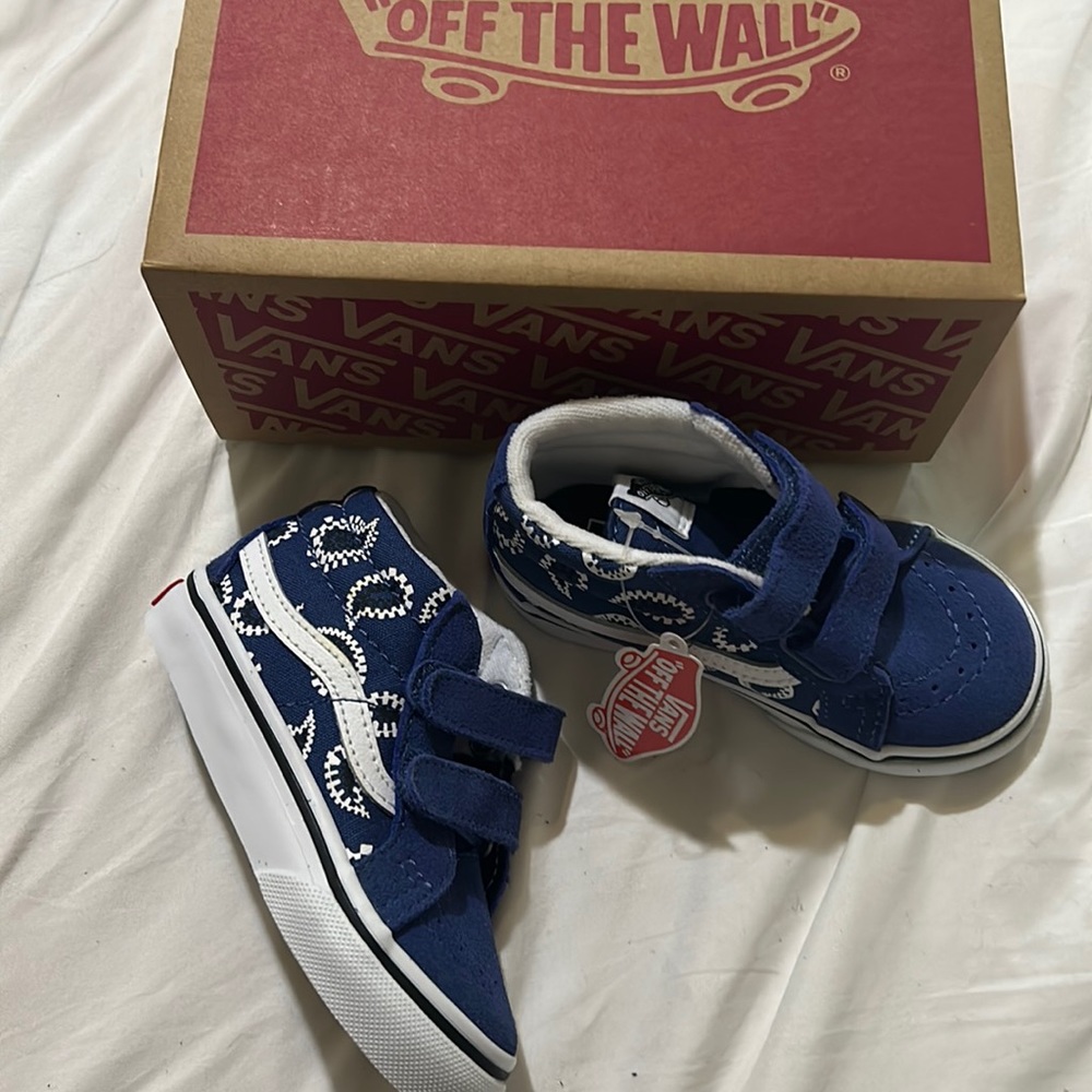 New In Box Toddler Vans Sk8-Mid Check Paisley Navy sz 4.5